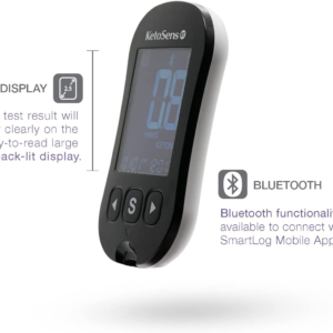 Ketosens Blood Ketone Monitoring Starter Kit with Bluetooth – Ideal for Keto Diet. Includes Meter, 10 Ketone Test Strips, 1 Control Solution Vial, 1 Lancing Device, 10 Lancets & Travel Case
