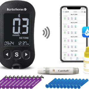 Ketosens Blood Ketone Monitoring Starter Kit with Bluetooth – Ideal for Keto Diet. Includes Meter, 10 Ketone Test Strips, 1 Control Solution Vial, 1 Lancing Device, 10 Lancets & Travel Case